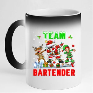 Team Bartender Xmas Dabbing Reindeer Santa Sunglasses Cool Gift 11oz Black Color Changing Mug