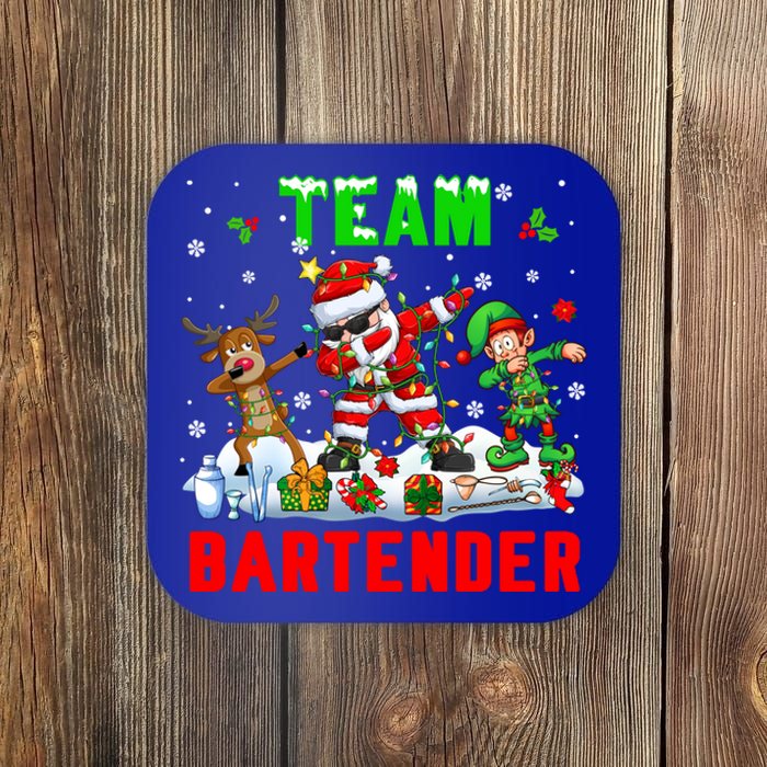 Team Bartender Xmas Dabbing Reindeer Santa Sunglasses Cool Gift Coaster