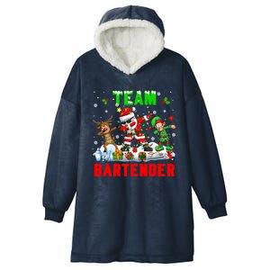 Team Bartender Xmas Dabbing Reindeer Santa Sunglasses Cool Gift Hooded Wearable Blanket