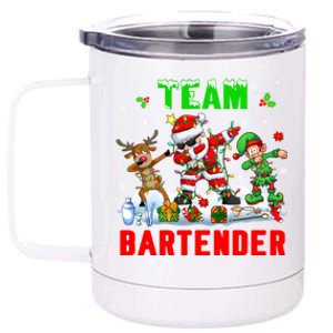 Team Bartender Xmas Dabbing Reindeer Santa Sunglasses Cool Gift 12 oz Stainless Steel Tumbler Cup