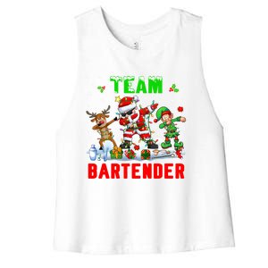 Team Bartender Xmas Dabbing Reindeer Santa Sunglasses Cool Gift Women's Racerback Cropped Tank