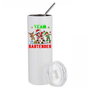 Team Bartender Xmas Dabbing Reindeer Santa Sunglasses Cool Gift Stainless Steel Tumbler