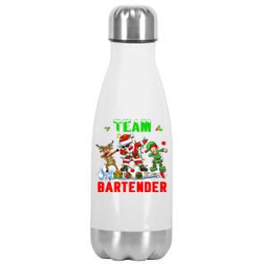 Team Bartender Xmas Dabbing Reindeer Santa Sunglasses Cool Gift Stainless Steel Insulated Water Bottle