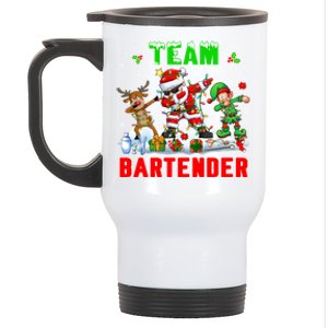 Team Bartender Xmas Dabbing Reindeer Santa Sunglasses Cool Gift Stainless Steel Travel Mug