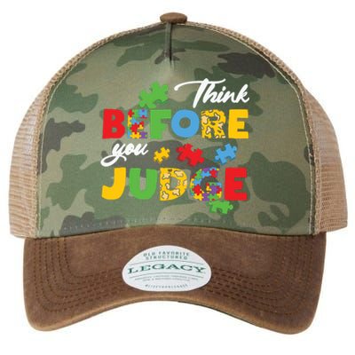 Think Before You Judge Puzzle Autism Awareness Month Legacy Tie Dye Trucker Hat