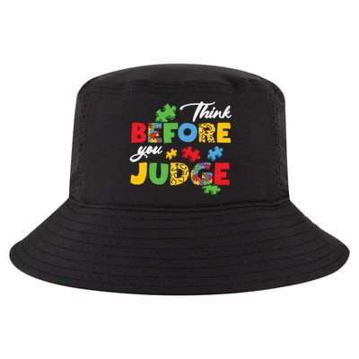 Think Before You Judge Puzzle Autism Awareness Month Cool Comfort Performance Bucket Hat