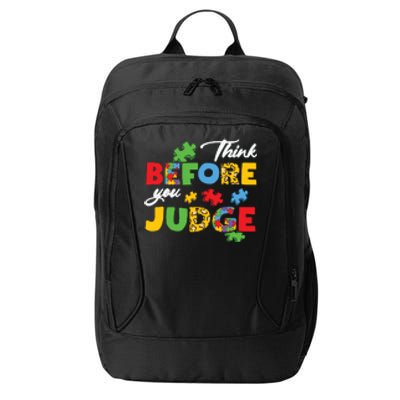 Think Before You Judge Puzzle Autism Awareness Month City Backpack