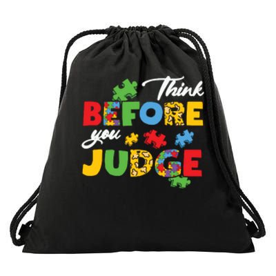 Think Before You Judge Puzzle Autism Awareness Month Drawstring Bag