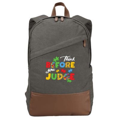 Think Before You Judge Puzzle Autism Awareness Month Cotton Canvas Backpack