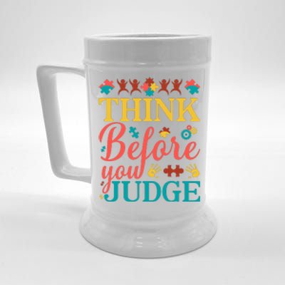 Think Before You Judge Puzzle Autism Awareness Month Beer Stein