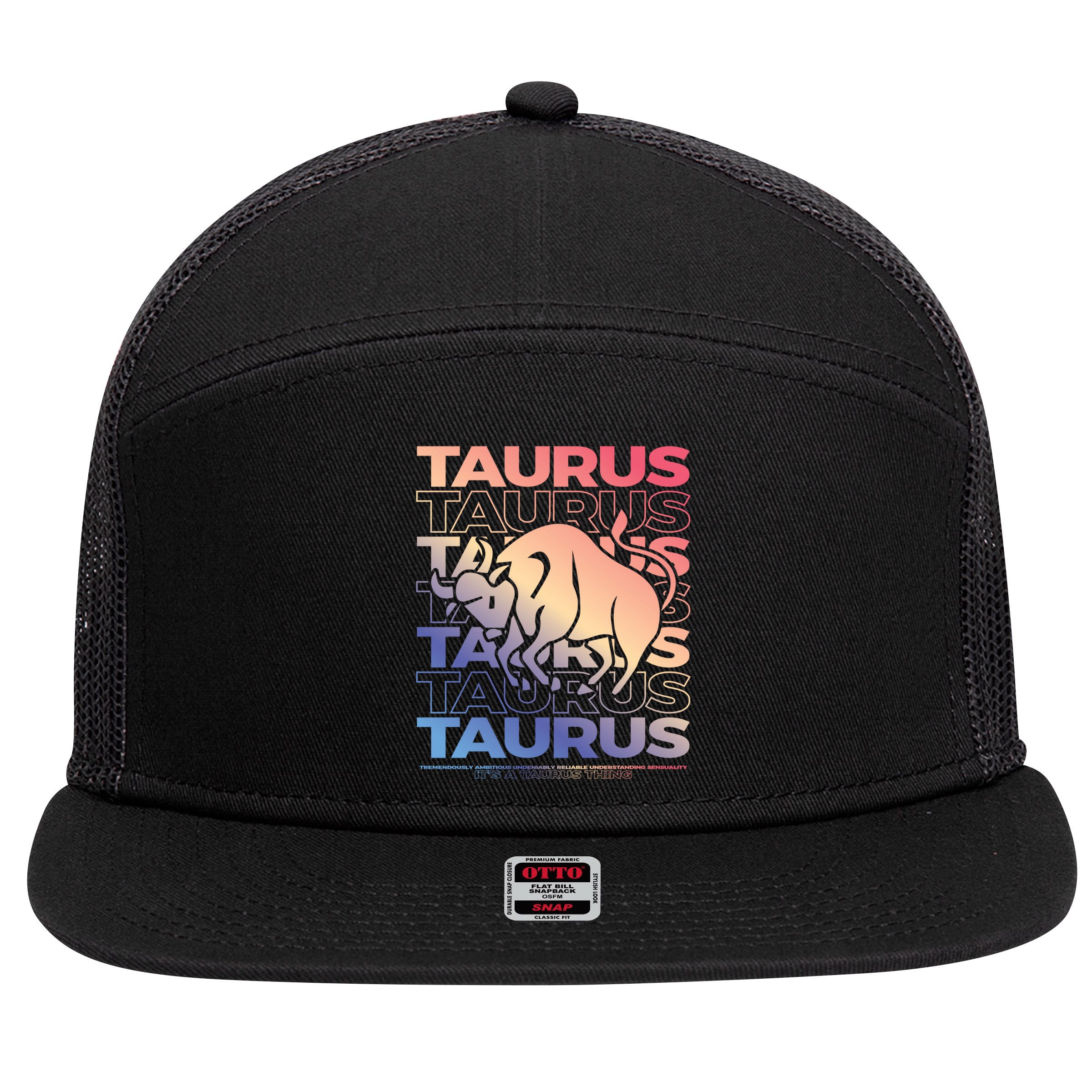 Taurus Bull Zodiac Esoteric Astrology Gift 7 Panel Mesh Trucker Snapback Hat