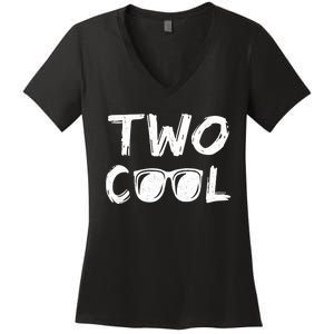 Two Cool 2nd Birthday Gift 2 Year Old Second Bday Women's V-Neck T-Shirt