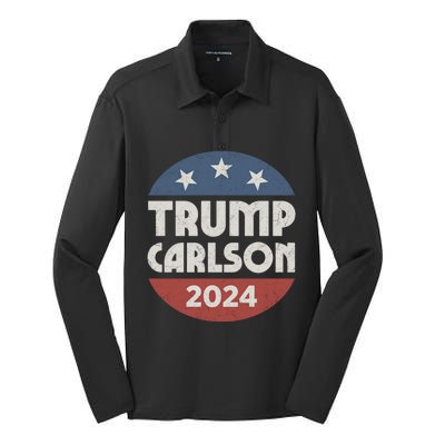 Trump Carlson 2024 President Election Pro America US Flag Silk Touch Performance Long Sleeve Polo