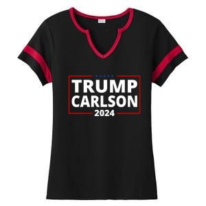 Trump Carlson 2024 President Election Pro America US Flag Ladies Halftime Notch Neck Tee