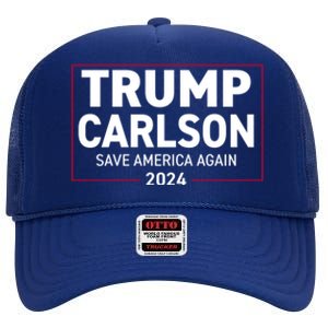 Trump Carlson 2024 President Election Pro America US Flag High Crown Mesh Back Trucker Hat