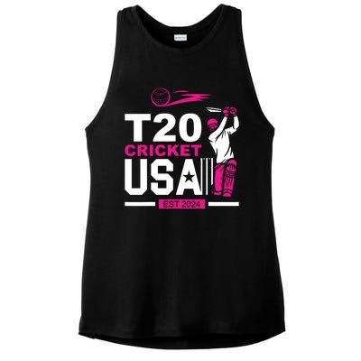 T20 Cricket 2024 Usa Cricket Fans Ladies PosiCharge Tri-Blend Wicking Tank