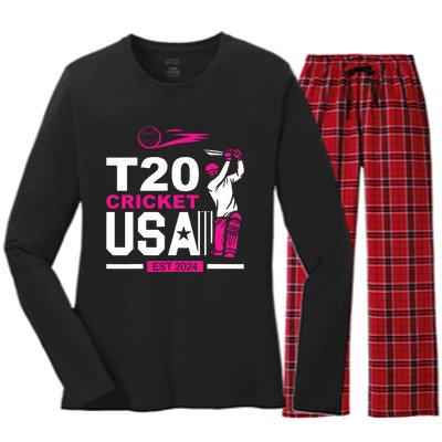 T20 Cricket 2024 Usa Cricket Fans Women's Long Sleeve Flannel Pajama Set 