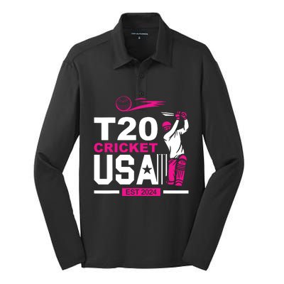 T20 Cricket 2024 Usa Cricket Fans Silk Touch Performance Long Sleeve Polo