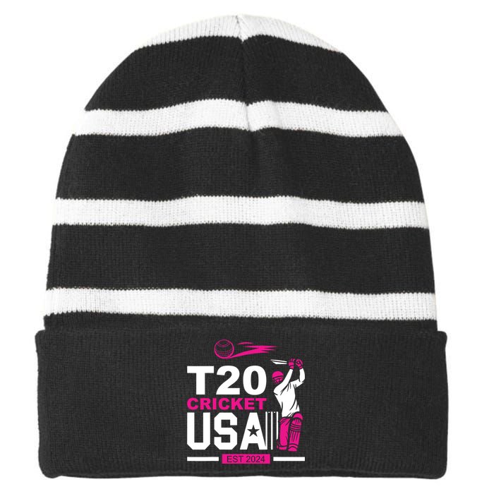 T20 Cricket 2024 Usa Cricket Fans Striped Beanie with Solid Band