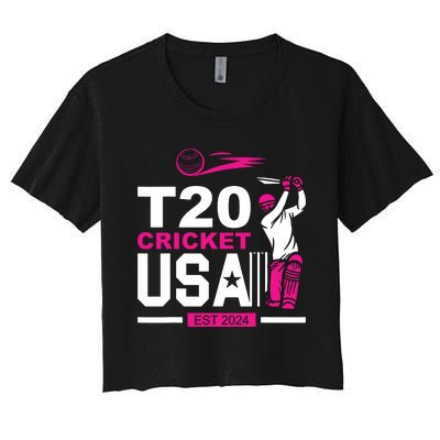 T20 Cricket 2024 Usa Cricket Fans Women's Crop Top Tee