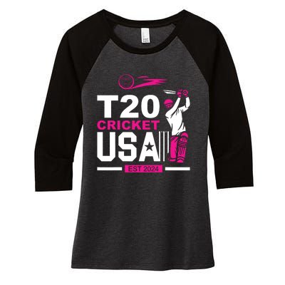 T20 Cricket 2024 Usa Cricket Fans Women's Tri-Blend 3/4-Sleeve Raglan Shirt