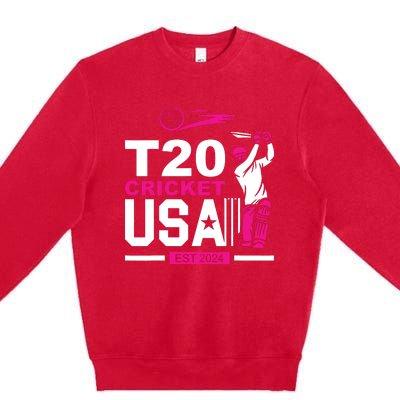 T20 Cricket 2024 Usa Cricket Fans Premium Crewneck Sweatshirt