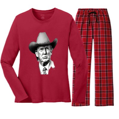 Trump Cowboy 2024 Women's Long Sleeve Flannel Pajama Set 