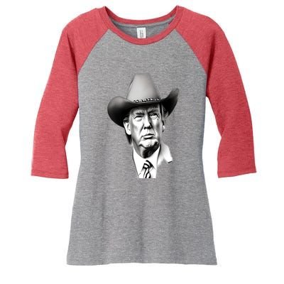 Trump Cowboy 2024 Women's Tri-Blend 3/4-Sleeve Raglan Shirt