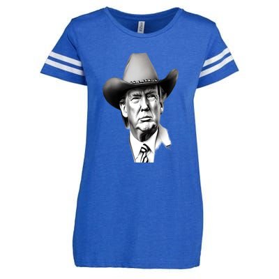 Trump Cowboy 2024 Enza Ladies Jersey Football T-Shirt