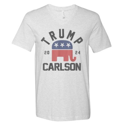 Trump Carlson 2024 President Election Pro America US Flag V-Neck T-Shirt