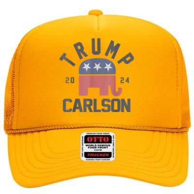 Trump Carlson 2024 President Election Pro America US Flag High Crown Mesh Back Trucker Hat