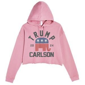 Trump Carlson 2024 President Election Pro America US Flag Crop Fleece Hoodie