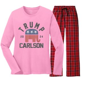 Trump Carlson 2024 President Election Pro America US Flag Women's Long Sleeve Flannel Pajama Set 