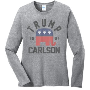 Trump Carlson 2024 President Election Pro America US Flag Ladies Long Sleeve Shirt