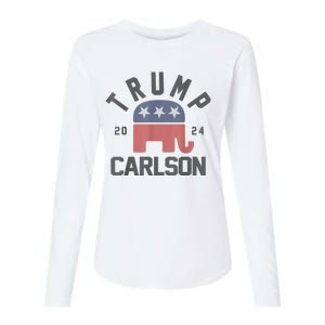 Trump Carlson 2024 President Election Pro America US Flag Womens Cotton Relaxed Long Sleeve T-Shirt