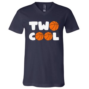 Two Cool 2nd Birthday Basketball Themed 2 Year Old V-Neck T-Shirt