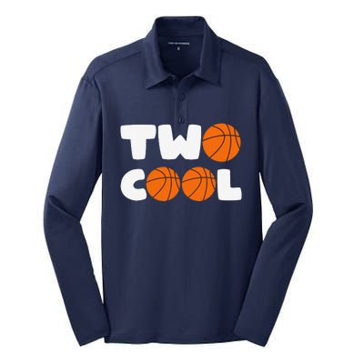 Two Cool 2nd Birthday Basketball Themed 2 Year Old Silk Touch Performance Long Sleeve Polo