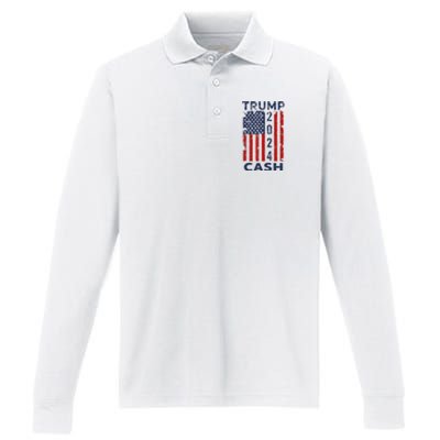 Trump Cash 2024 President Trump Supporter Reelection Performance Long Sleeve Polo