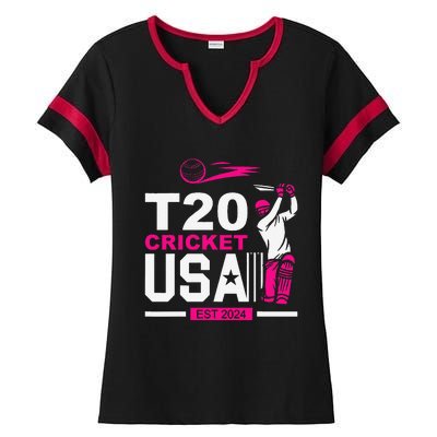 T20 Cricket 2024 Usa Cricket Fans Gift Ladies Halftime Notch Neck Tee