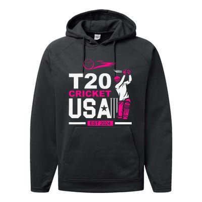 T20 Cricket 2024 Usa Cricket Fans Gift Performance Fleece Hoodie