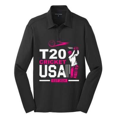 T20 Cricket 2024 Usa Cricket Fans Gift Silk Touch Performance Long Sleeve Polo