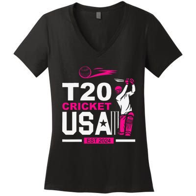 T20 Cricket 2024 Usa Cricket Fans Gift Women's V-Neck T-Shirt