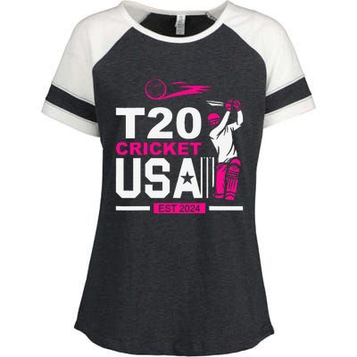 T20 Cricket 2024 Usa Cricket Fans Gift Enza Ladies Jersey Colorblock Tee