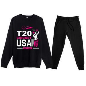 T20 Cricket 2024 Usa Cricket Fans Premium Crewneck Sweatsuit Set