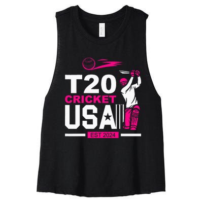 T20 Cricket 2024 Usa Cricket Fans Women's Racerback Cropped Tank