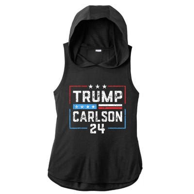 Trump Carlson 2024 President Election Pro America US Flag Ladies PosiCharge Tri-Blend Wicking Draft Hoodie Tank