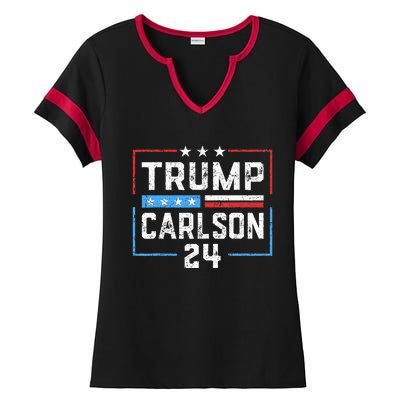 Trump Carlson 2024 President Election Pro America US Flag Ladies Halftime Notch Neck Tee