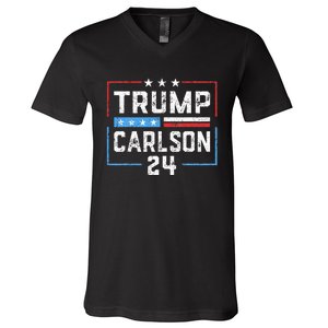 Trump Carlson 2024 President Election Pro America US Flag V-Neck T-Shirt