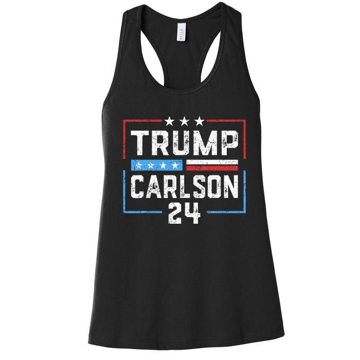 Trump Carlson 2024 President Election Pro America US Flag Women's Racerback Tank