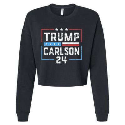 Trump Carlson 2024 President Election Pro America US Flag Cropped Pullover Crew